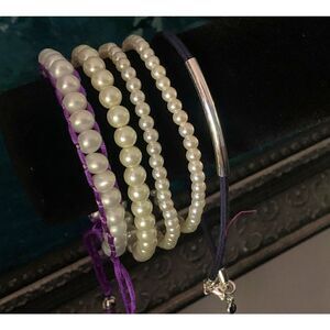 Vintage Pearls and Silver bracelets - Set of 5, Unmarked